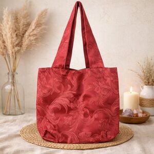 Nwt handmade reversible canvas tote burgundy‎ damask jacquard woven Y2K style